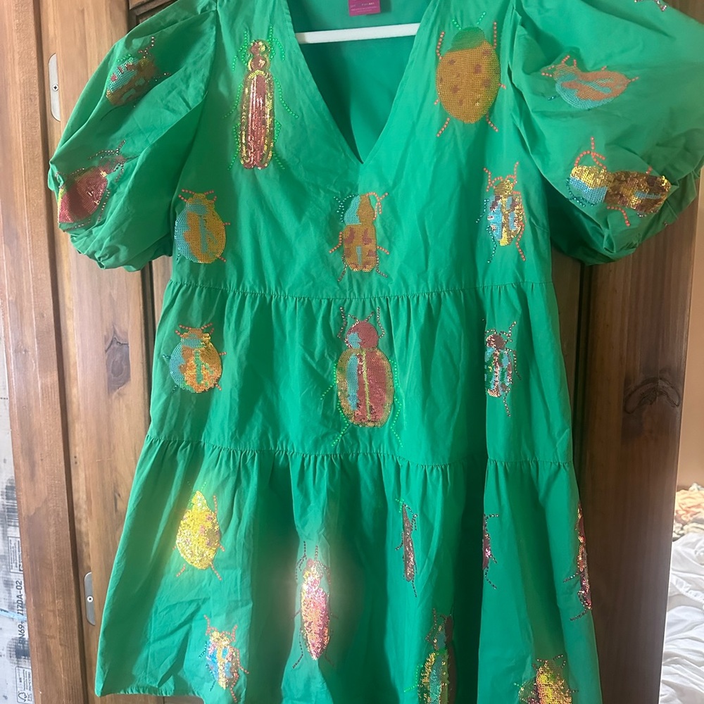 QUEEN OF SPARKLES Green beetle 🪲 Dress with Multicolor Sequins